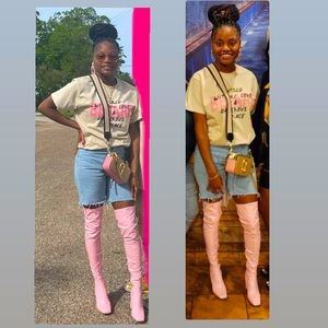 Size 7 Thigh high Chucky heel pink Boot 👢